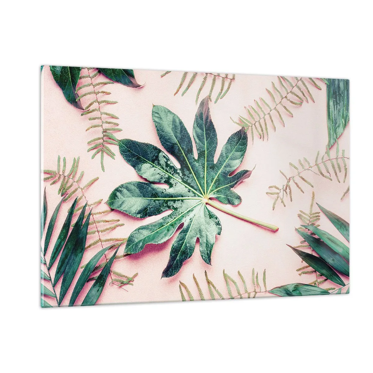 Schilderen op glas - Een studie van groen op een roze achtergrond - 120x80 cm