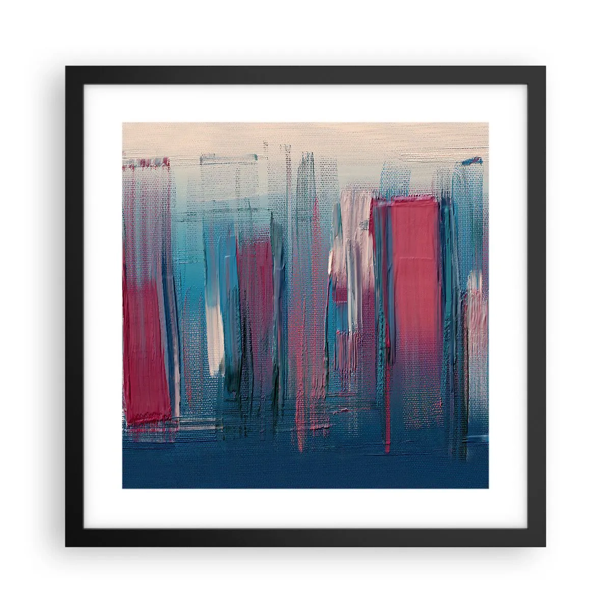 Poster in een zwarte lijst - Verticale compositie in blauw en rood - 40x40 cm