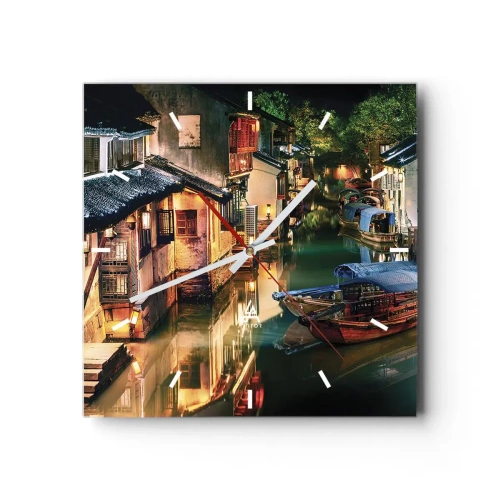 Wandklok - Klok - Een avond op een Chinese straat - 30x30 cm