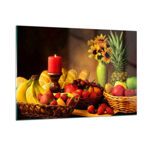 Schilderen op glas - Stilleven met brood en fruit - 120x80 cm