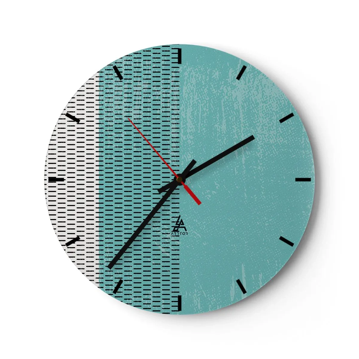 Wandklok - Klok - Turquoise en zwarte afbeeldingen met een ritmisch patroon en textuur - 30x30cm - Een uitgebalanceerde compositie - Moderne wanddecoratie voor woonkamer, keuken en slaapkamer ARTTOR