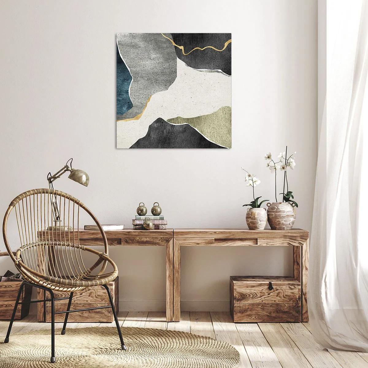 Schilderen op canvas - Mozaïekcompositie met gouddraad - 60x60 cm
