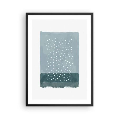 Poster in een zwarte lijst - Een abstracte compositie met witte stippen op een blauwe achtergrond. - 50x70cm - Gegroeid op blauw - Moderne wanddecoratie voor woonkamer en slaapkamer ARTTOR