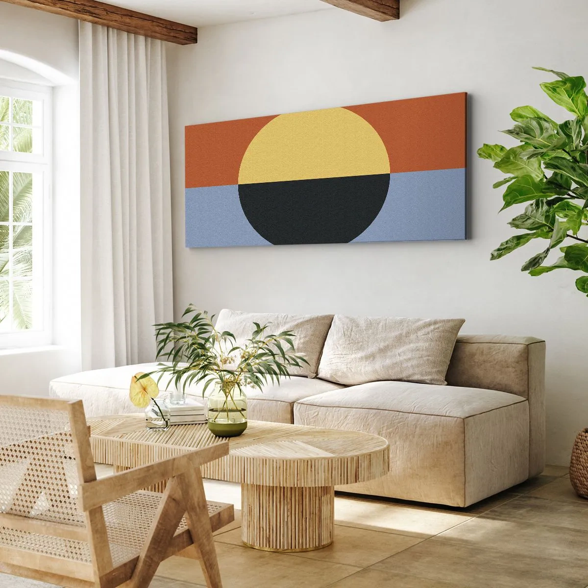 Schilderen op canvas - Een compositie van warmte en koelte - 100x40 cm