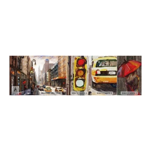Fotobehang Monster Premium Canvas - New York - ook kleurrijk in de regen - New York, Stad, Manhattan - 100x30 cm
