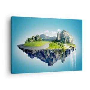 Schilderen op canvas - Een drijvend eiland met bergen en watervallen - 70x50cm - Fantastisch eiland - Moderne wanddecoratie voor woonkamer en slaapkamer ARTTOR