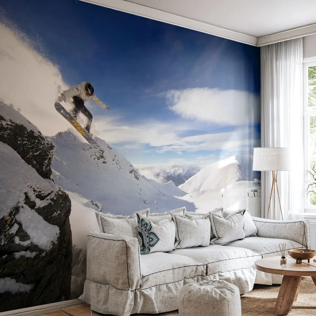 Fotobehang Premium Canvas - Vrijheid zonder grenzen - Snowboarden, Landschap, Bergen - 250x175 cm