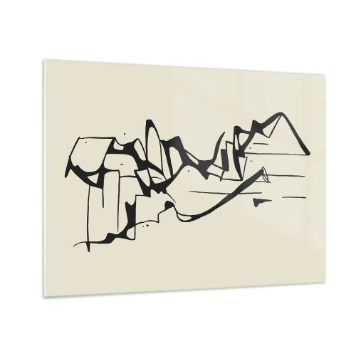 Schilderen op glas - Abstracte zwart-witte lijn die de omtrek van een landschap vormt - 70x50cm - Misschien een landschap - Moderne wanddecoratie voor woonkamer en slaapkamer ARTTOR