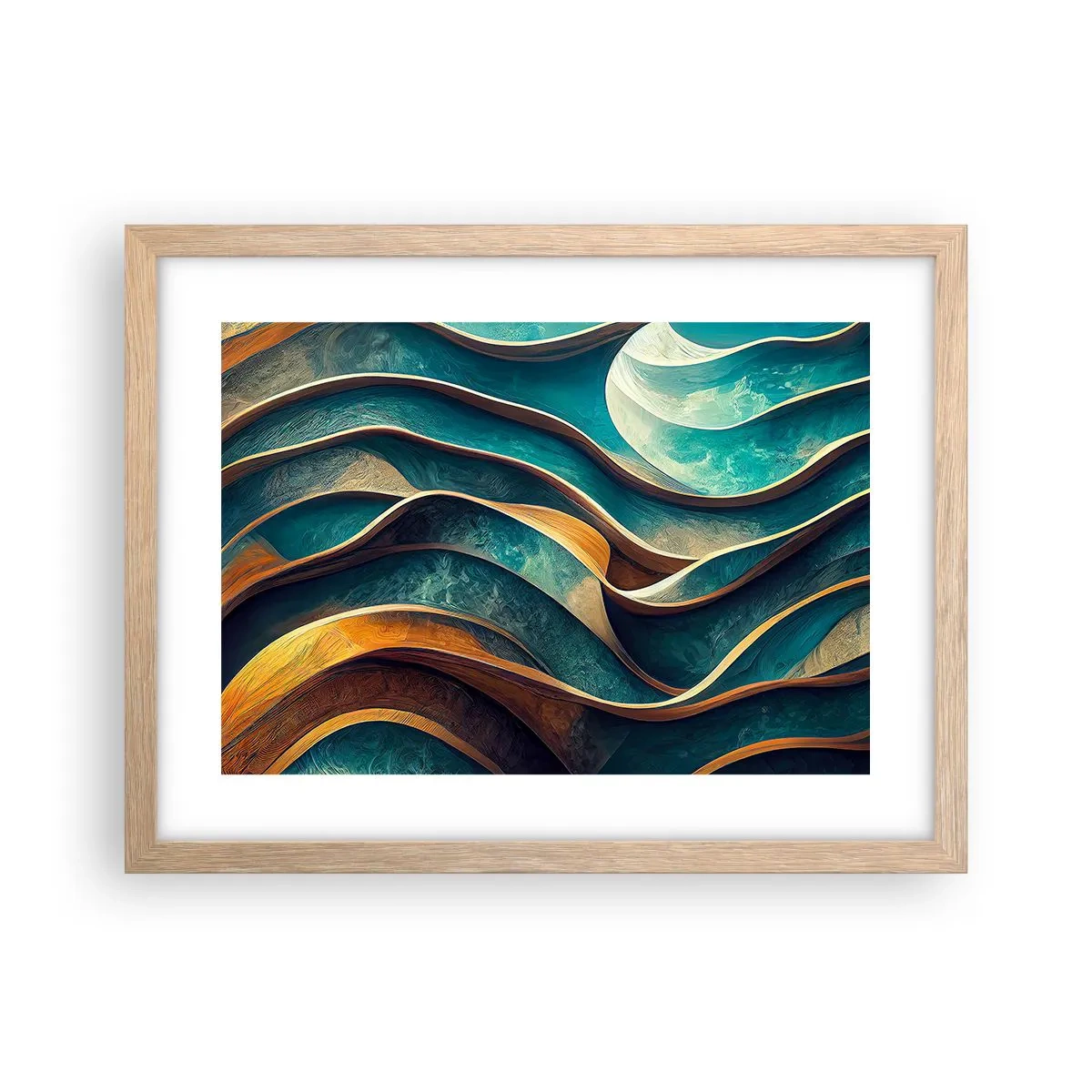 Een poster in een licht eiken lijst - Meanders van blauw - 40x30 cm