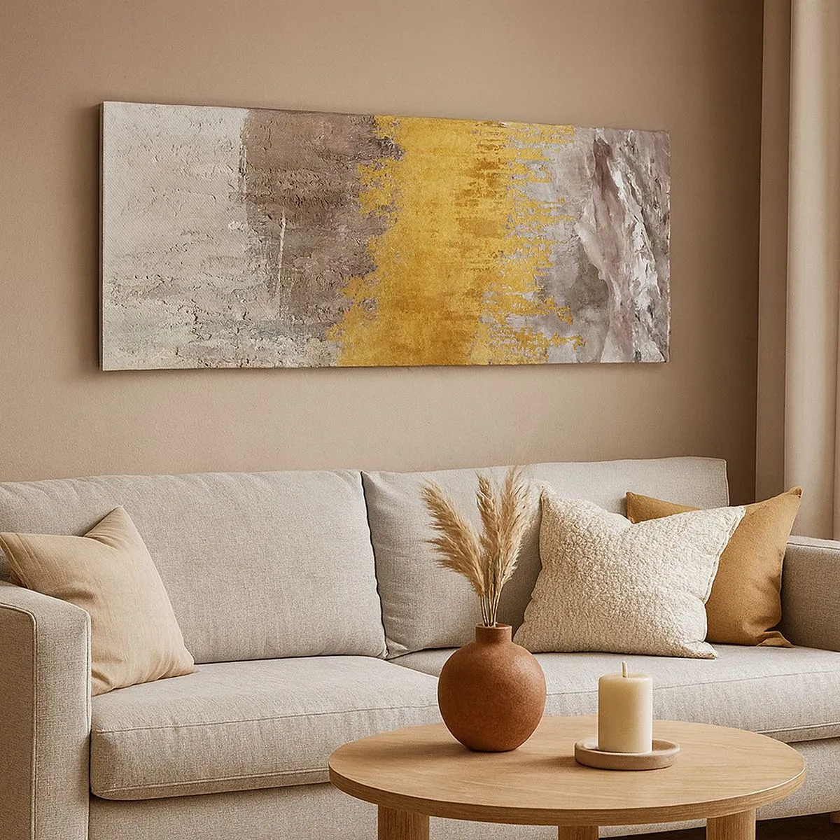 Schilderen op canvas - Een gouden explosie - 100x40 cm
