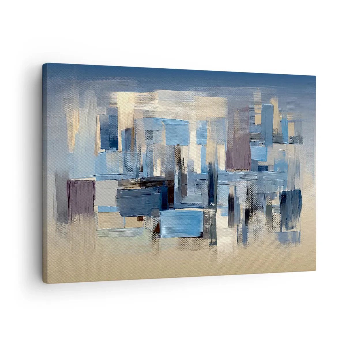 Schilderen op canvas - Geometrische vormen in tinten blauw en beige - 70x50cm - Blauwe constructie - Moderne wanddecoratie voor woonkamer en slaapkamer ARTTOR