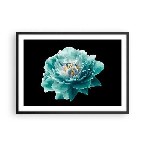 Poster in een zwarte lijst - Blauwe en gouden bloemblaadjes - 70x50 cm