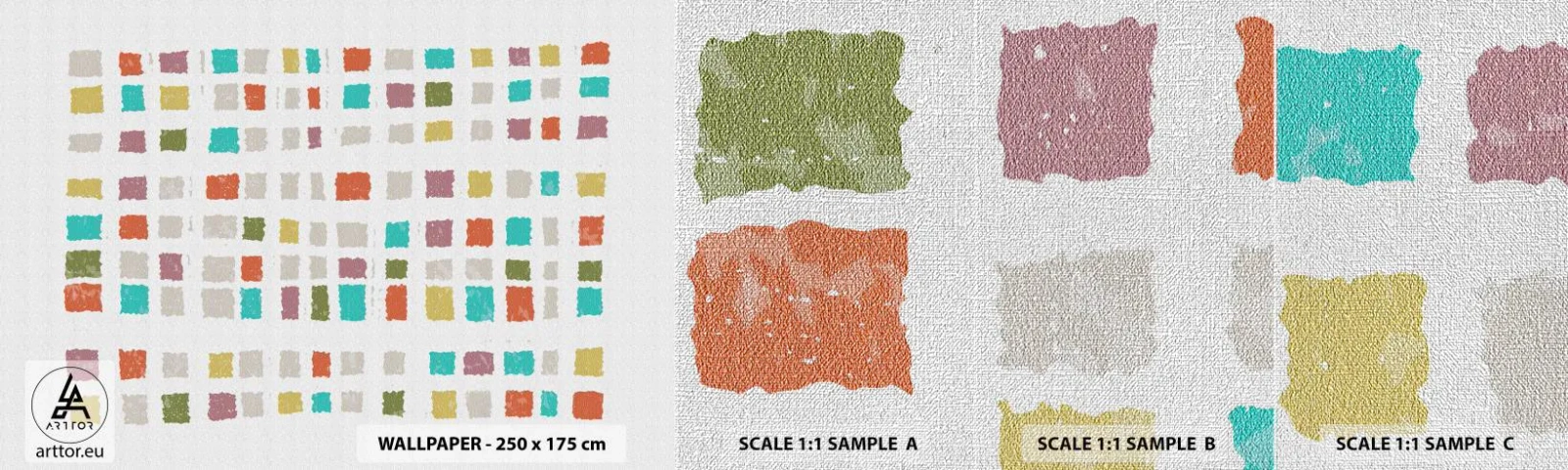 Fotobehang Monster Premium Canvas - Onbekend spel - Pastel, Vierkantjes, Minimalisme - 100x30 cm