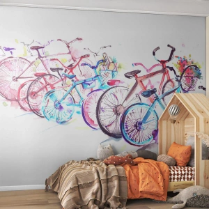 Fotobehang Premium Sand - Congres van de Antymoto-club - Fiets, Abstractie, Grafisch - 100x70 cm