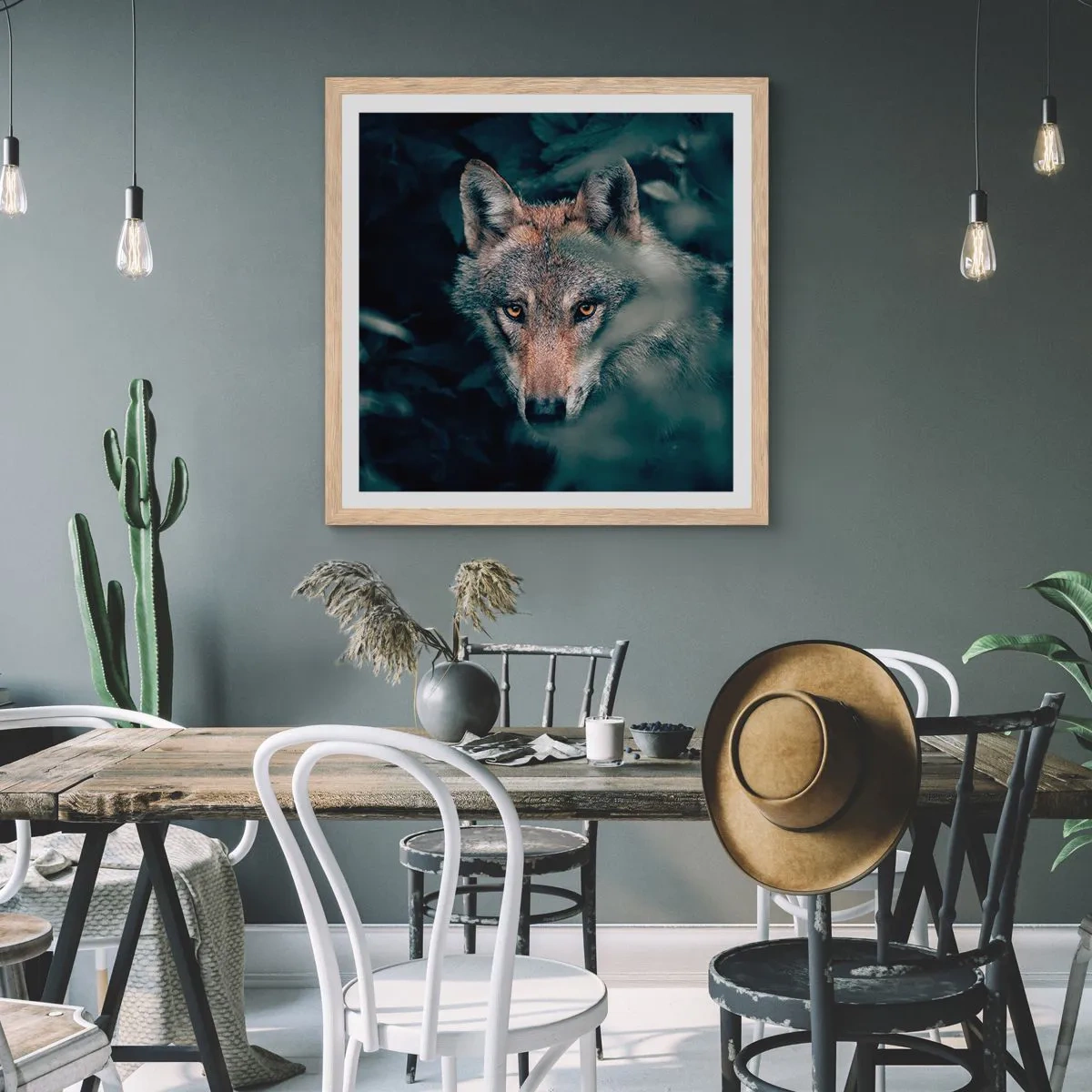 Een poster in een licht eiken lijst - Jager - 30x30 cm