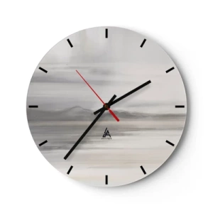 Wandklok - Klok - Een delicaat landschap in tinten grijs en beige met mistige bergen - 30x30cm - Afstand in reflectie - Moderne wanddecoratie voor woonkamer, keuken en slaapkamer ARTTOR