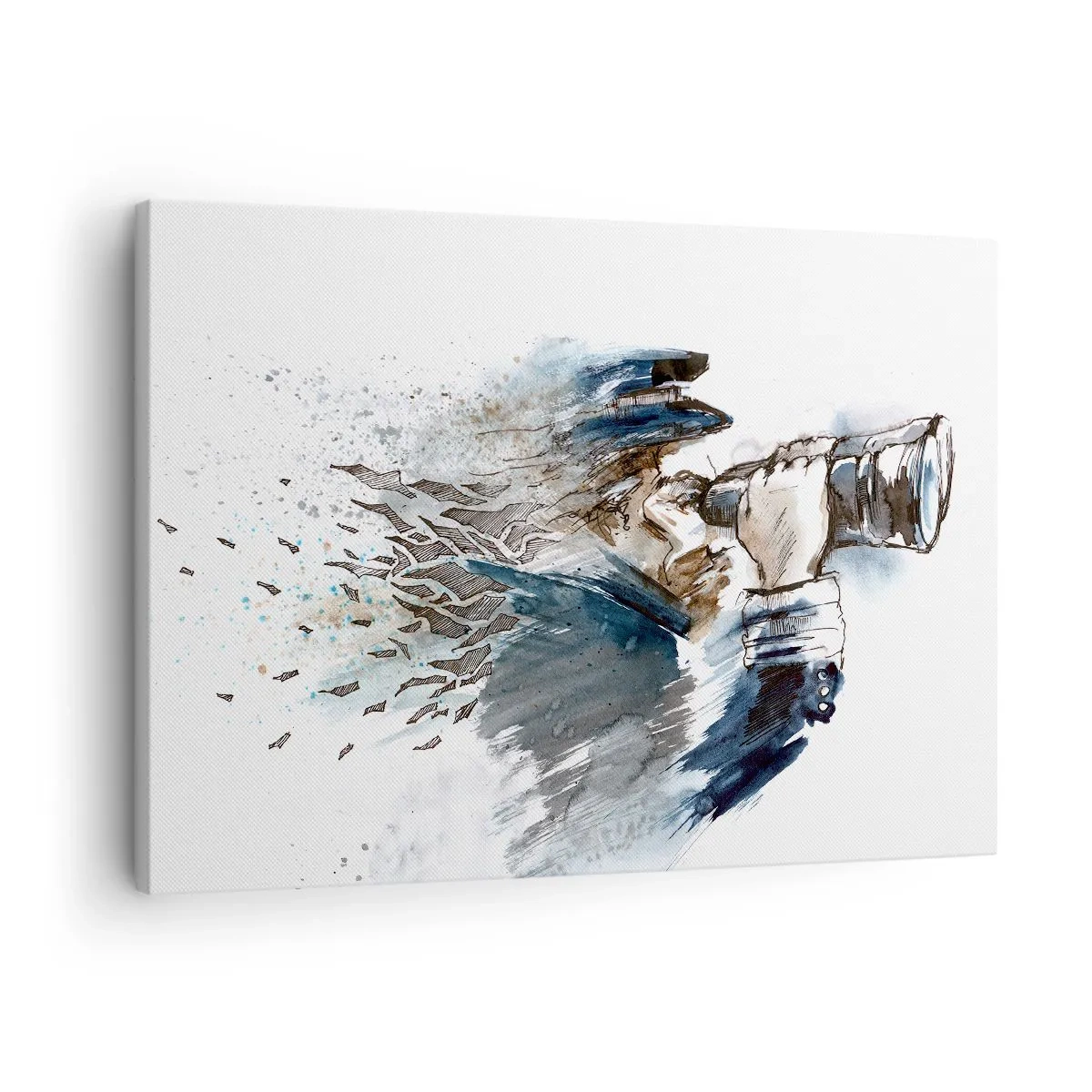 Schilderen op canvas - Een kapitein met een verrekijker in een dynamische aquarelscène - 70x50cm - Tien op de schaal van Beaufort! - Moderne wanddecoratie voor woonkamer en slaapkamer ARTTOR