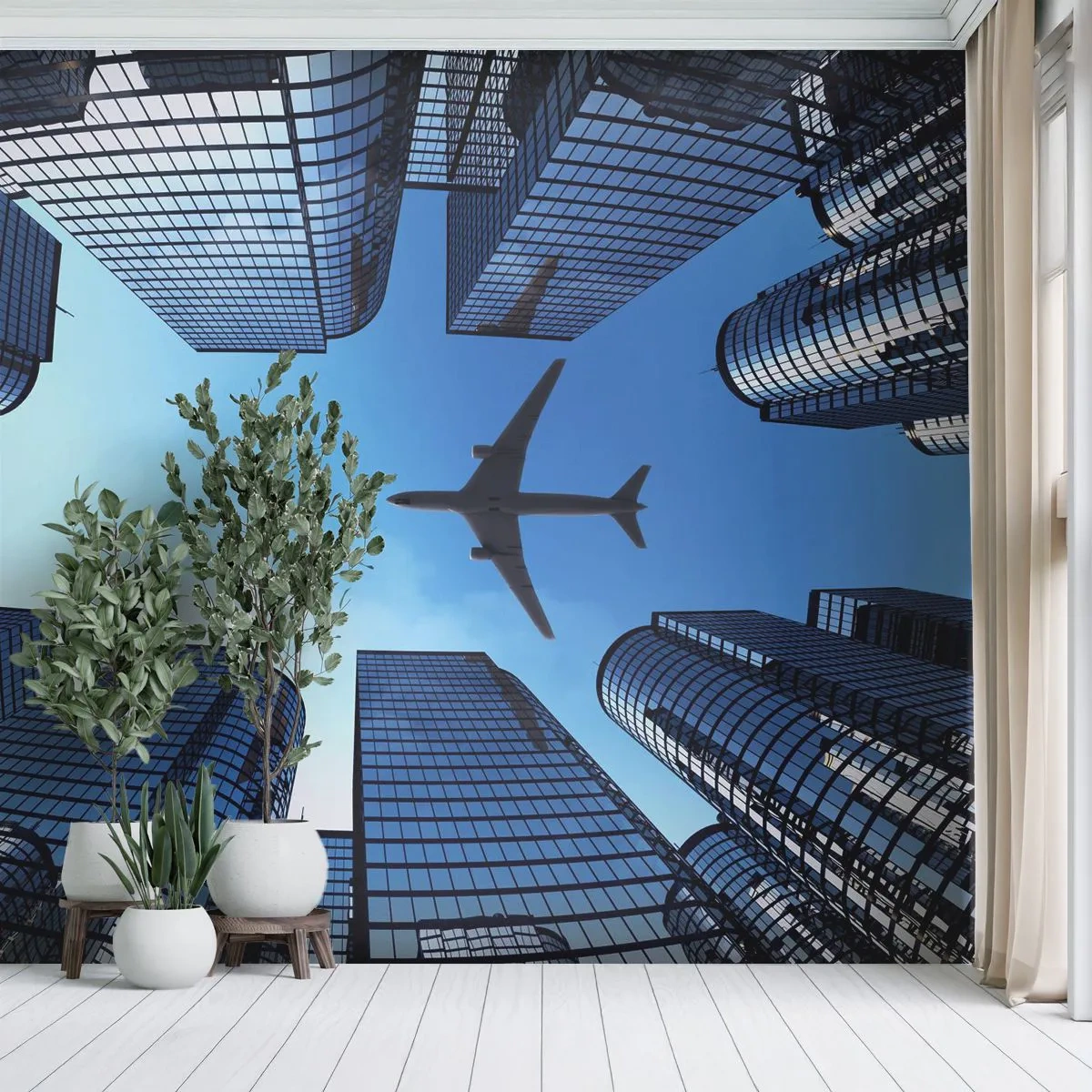 Zelfklevend Fotobehang Deluxe Sticker - Het uitzicht vanuit het glazen ravijn - Architectuur, Vliegtuig, Stad - 250x175 cm