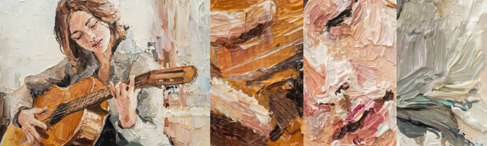 Fotobehang Monster Zelfklevend Deluxe Sticker - Concerto voor gitaar en een meisjeshart - Gitaar, Muziek, Meisje - 100x30 cm