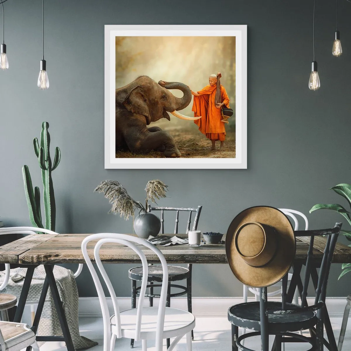 Poster in een witte lijst - Ontmoeting tijdens een reis - 50x50 cm