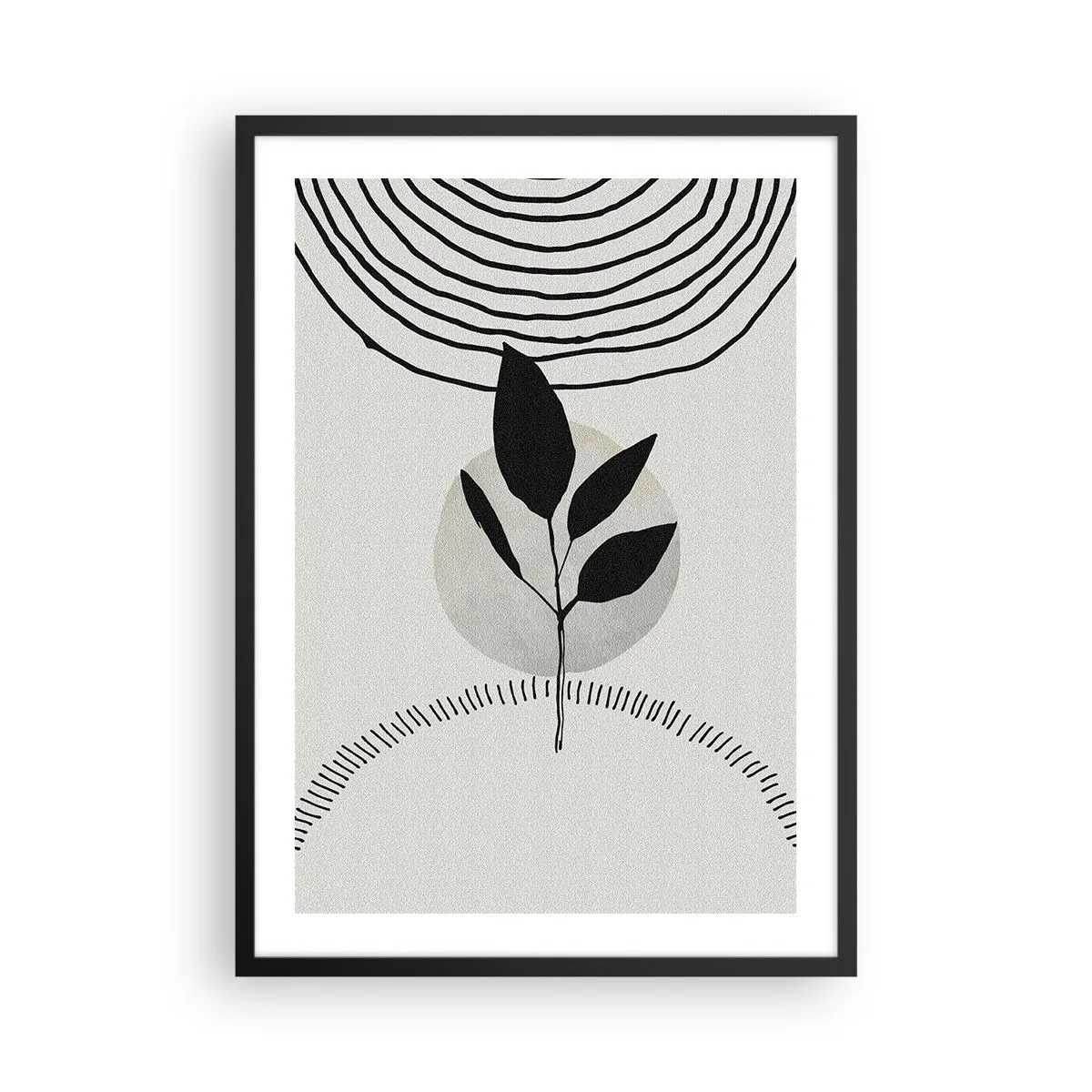 Poster in een zwarte lijst - Minimalistische bladillustratie met geometrische patronen - 50x70cm - Compositie: natuurrituelen - Moderne wanddecoratie voor woonkamer en slaapkamer ARTTOR
