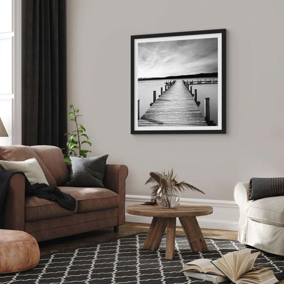 Poster in een zwarte lijst - Bij de waterput - vrede - 50x50 cm