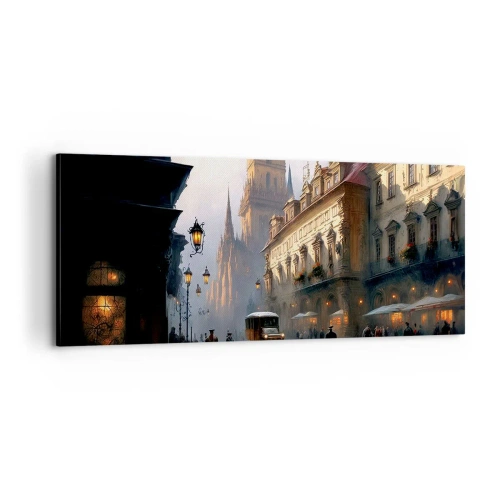 Schilderen op canvas - De charme van een Praagse avond - 100x40 cm