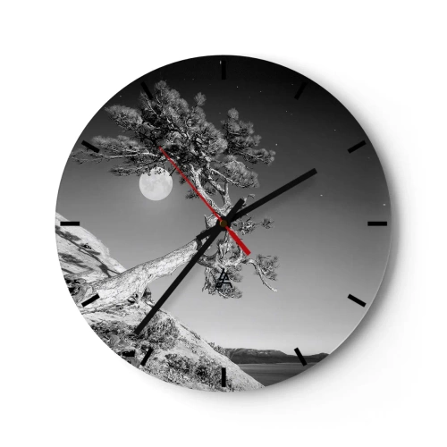 Wandklok - Klok - Een leunende boom op een rots met een volle maan op de achtergrond - 30x30cm - Een zegevierende jager - Moderne wanddecoratie voor woonkamer, keuken en slaapkamer ARTTOR