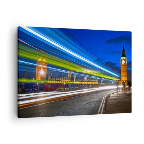 Schilderen op canvas - Big Ben 's nachts met het effect van lichten in het straatverkeer - 70x50cm - Onder toeziend oog van Big Ben - Moderne wanddecoratie voor woonkamer en slaapkamer ARTTOR