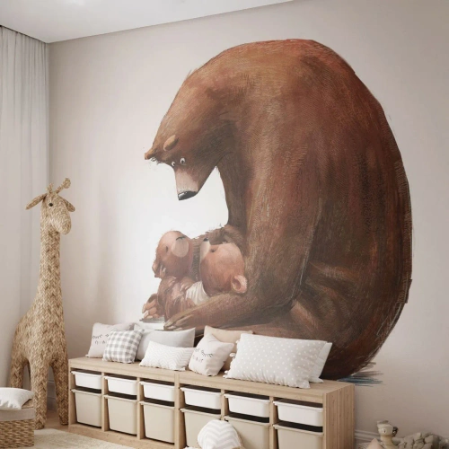 Fotobehang Premium Sand - Zoete dromen, kinderen - Voor kinderen, Beer, Familie - 100x70 cm