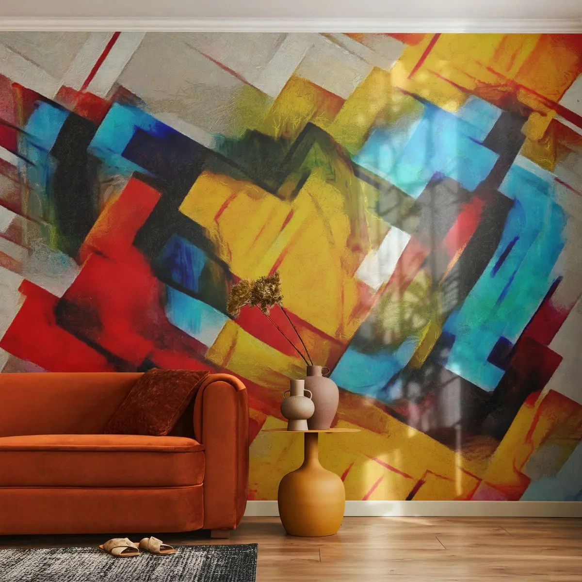 Fotobehang Standard Eco - Een veelkleurig lagen koekje - Abstractie, Kubisme, Deel - 500x350 cm