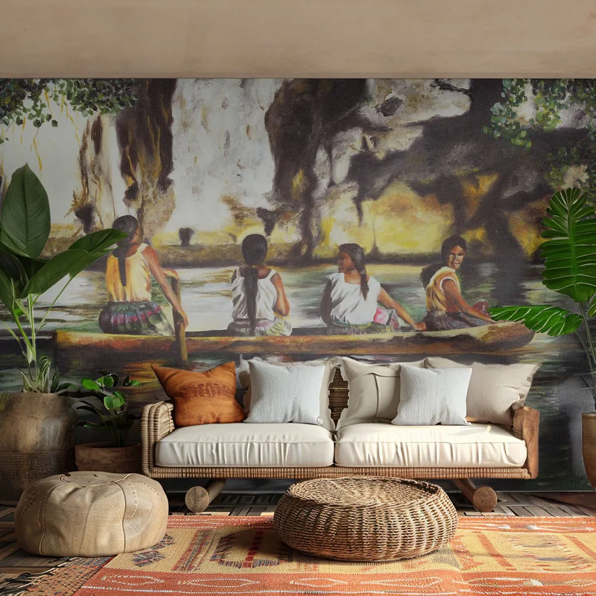 Fotobehang Premium Canvas - In een Polynesisch paradijs - Reizen, Landschap, Rivier - 400x280 cm