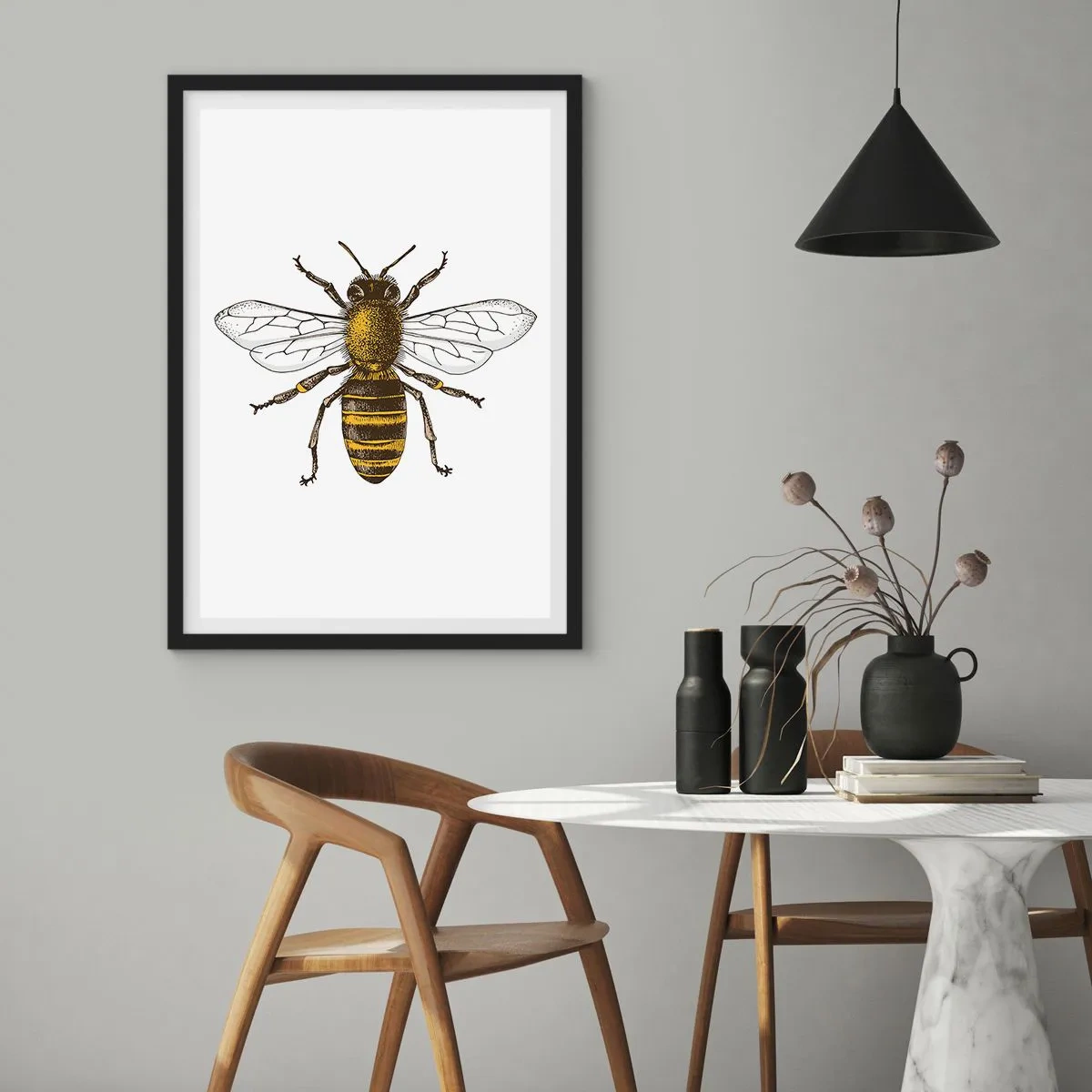 Poster in een zwarte lijst - Vintage bijendetailillustratie - 50x70cm - Mooi en goed - Moderne wanddecoratie voor woonkamer en slaapkamer ARTTOR