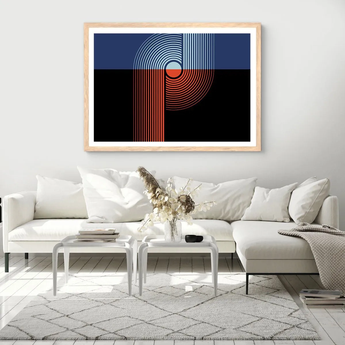 Een poster in een licht eiken lijst - In een geometrische omhelzing - 100x70 cm