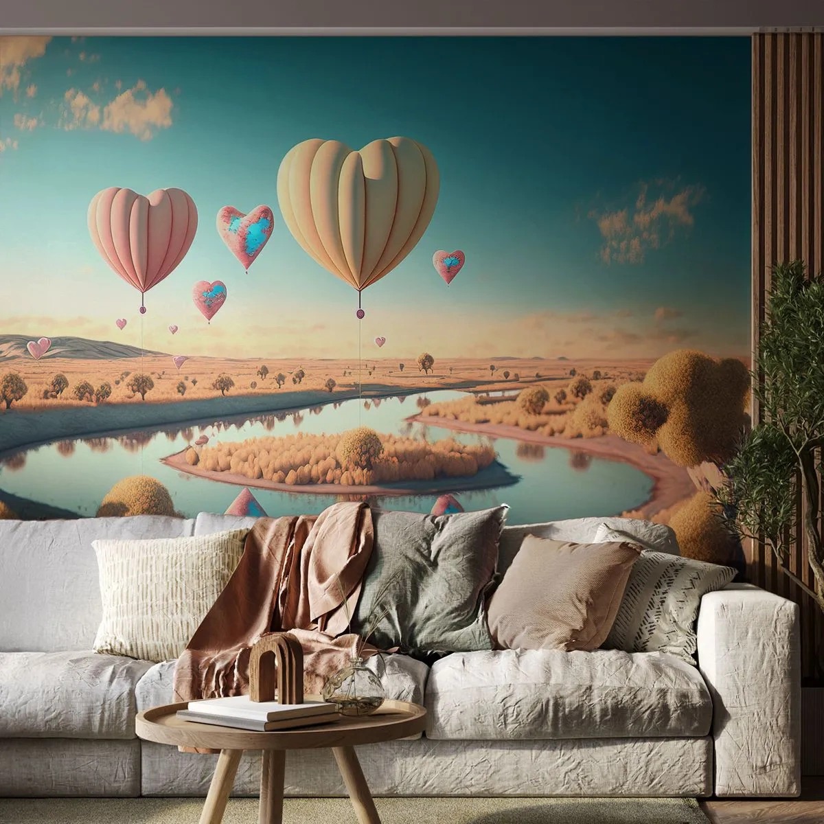 Fotobehang Standard Eco - Liefde laat je vliegen - Ballonnen, Pastel, Snoep - 350x256 cm