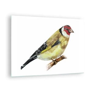 Schilderen op glas - Aquarelvogel op een tak in delicate kleuren - 70x50cm - Vogel portret - Moderne wanddecoratie voor woonkamer en slaapkamer ARTTOR