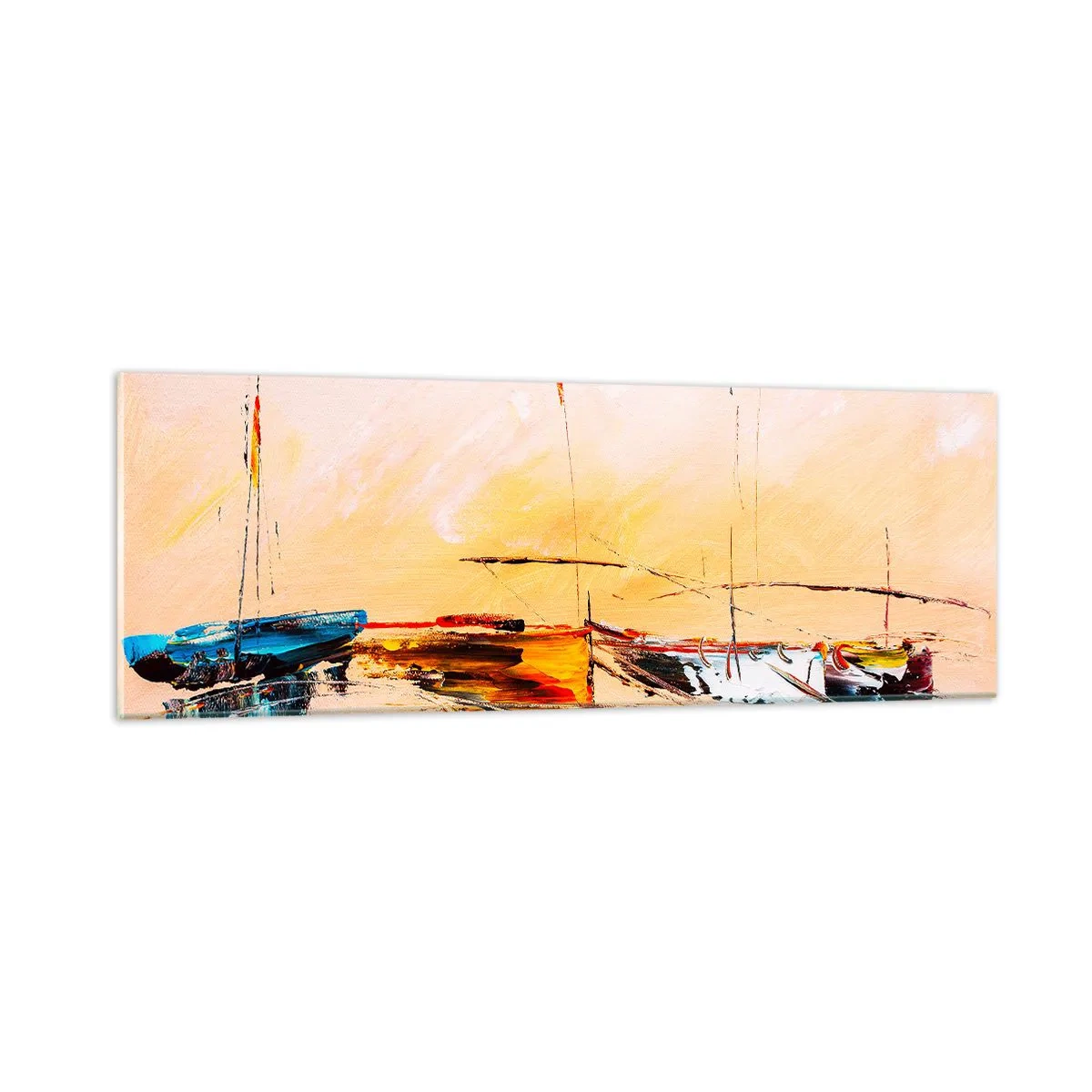 Schilderen op glas - Avond in de jachthaven - 90x30 cm