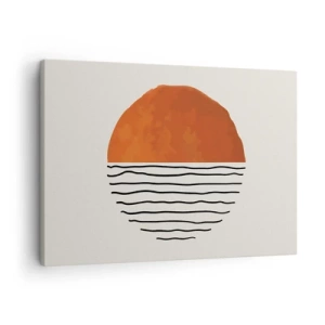 Schilderen op canvas - Een minimalistische zonsondergang over golvende lijnen - 70x50cm - In het Japanse klimaat - Moderne wanddecoratie voor woonkamer en slaapkamer ARTTOR