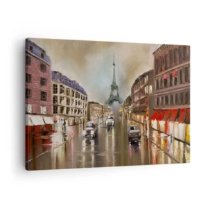 Schilderen op canvas - Avondstraatbeeld van Parijs met uitzicht op de Eiffeltoren - 70x50cm - Alleen zij doet ertoe - Moderne wanddecoratie voor woonkamer en slaapkamer ARTTOR