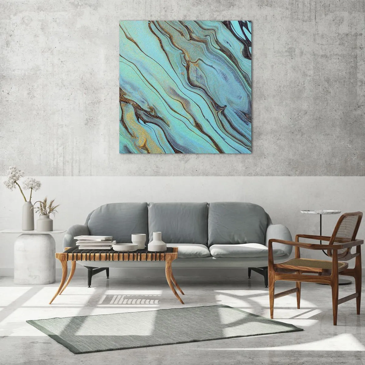 Schilderen op glas - Turquoise vloed - 60x60 cm