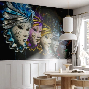 Fotobehang Premium Canvas - Mysterie in goud en zilver - Venetiaans masker, Venetië, Carnaval - 200x140 cm