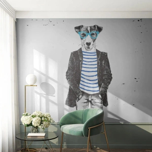 Fotobehang Premium Canvas - God behoed! - Abstractie, Man, Hond - 100x70 cm