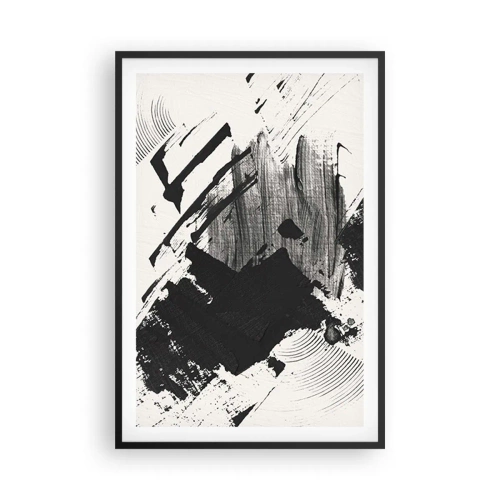 Poster in een zwarte lijst - Abstractie – expressie van zwart - 61x91 cm