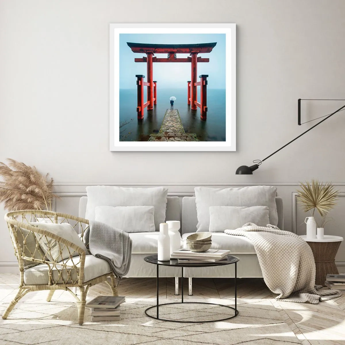 Poster in een witte lijst - Japanse mijmering - 30x30 cm