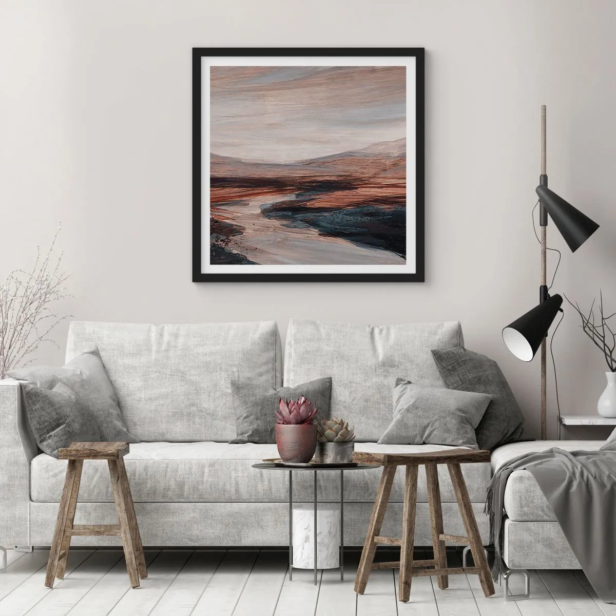 Poster in een zwarte lijst - Een rustige vallei - 30x30 cm