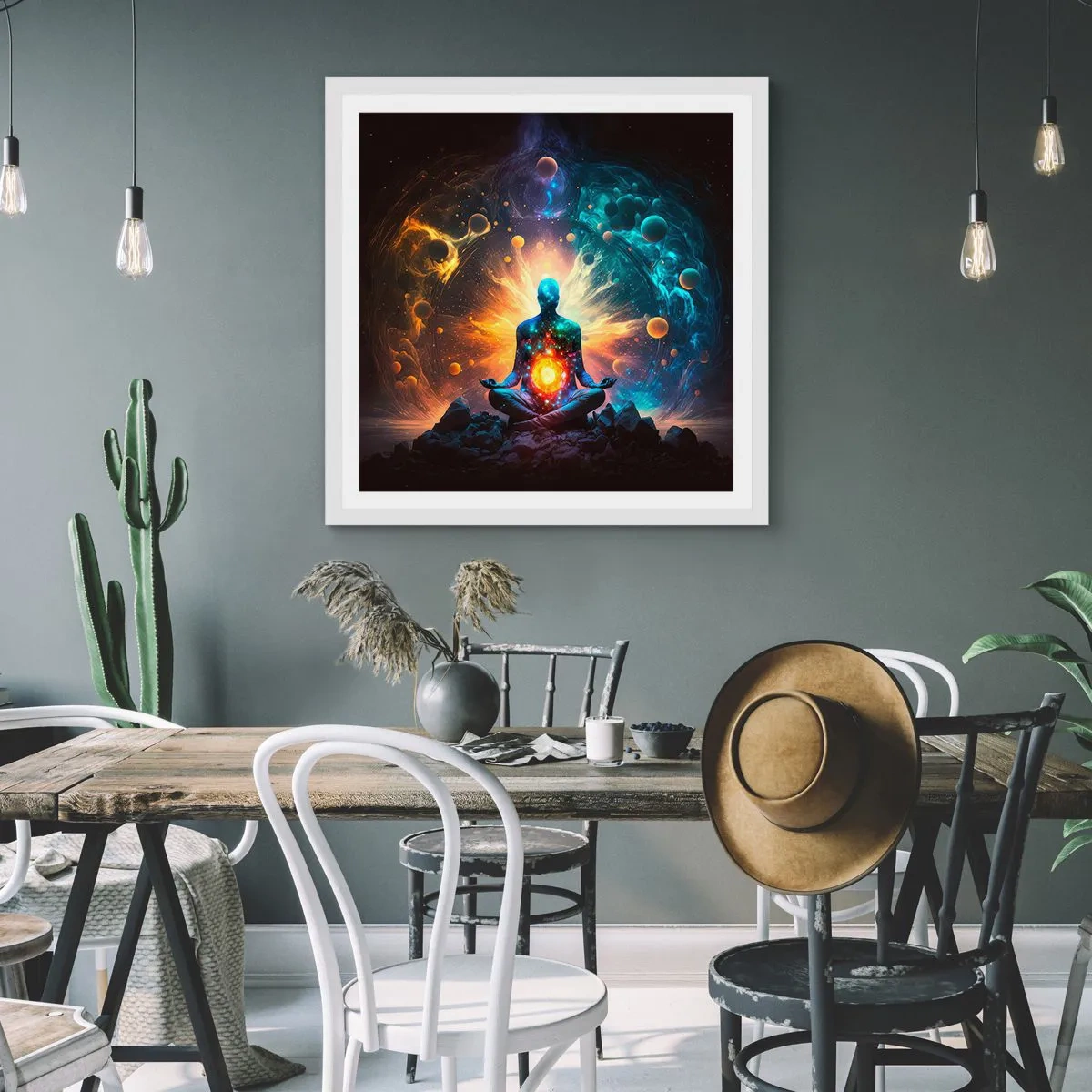 Poster in een witte lijst - Kosmische vrede - 50x50 cm
