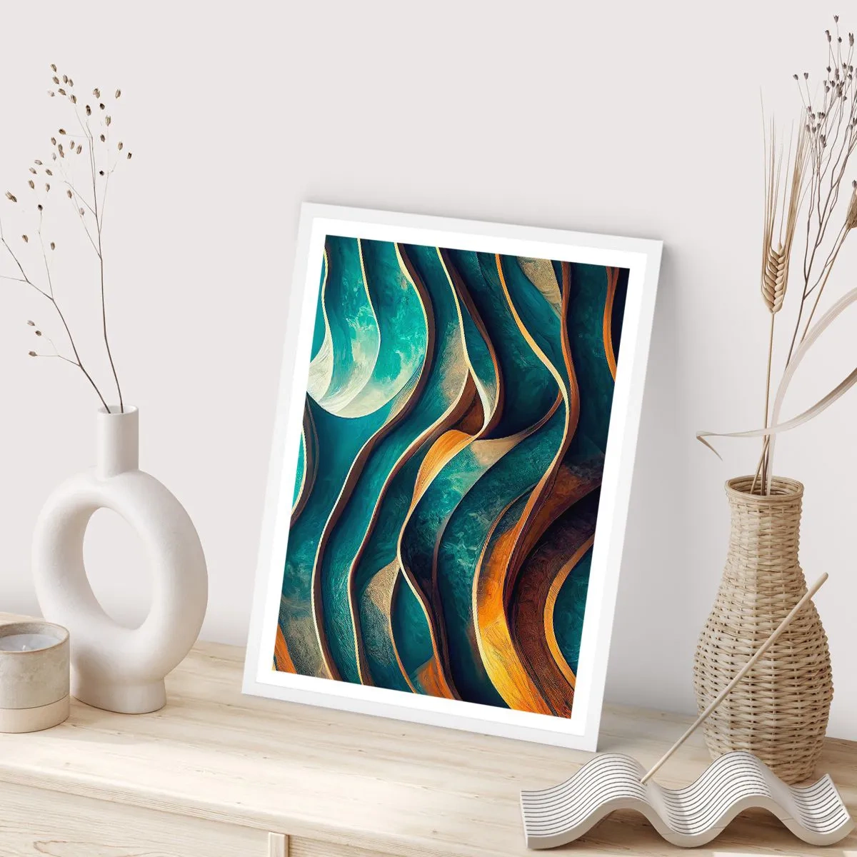 Poster in een witte lijst - Meanders van blauw - 50x70 cm