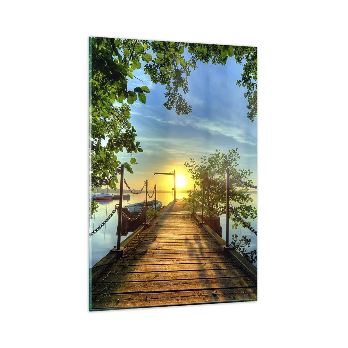 Schilderen op glas - Zonsondergang boven het water - 80x120 cm