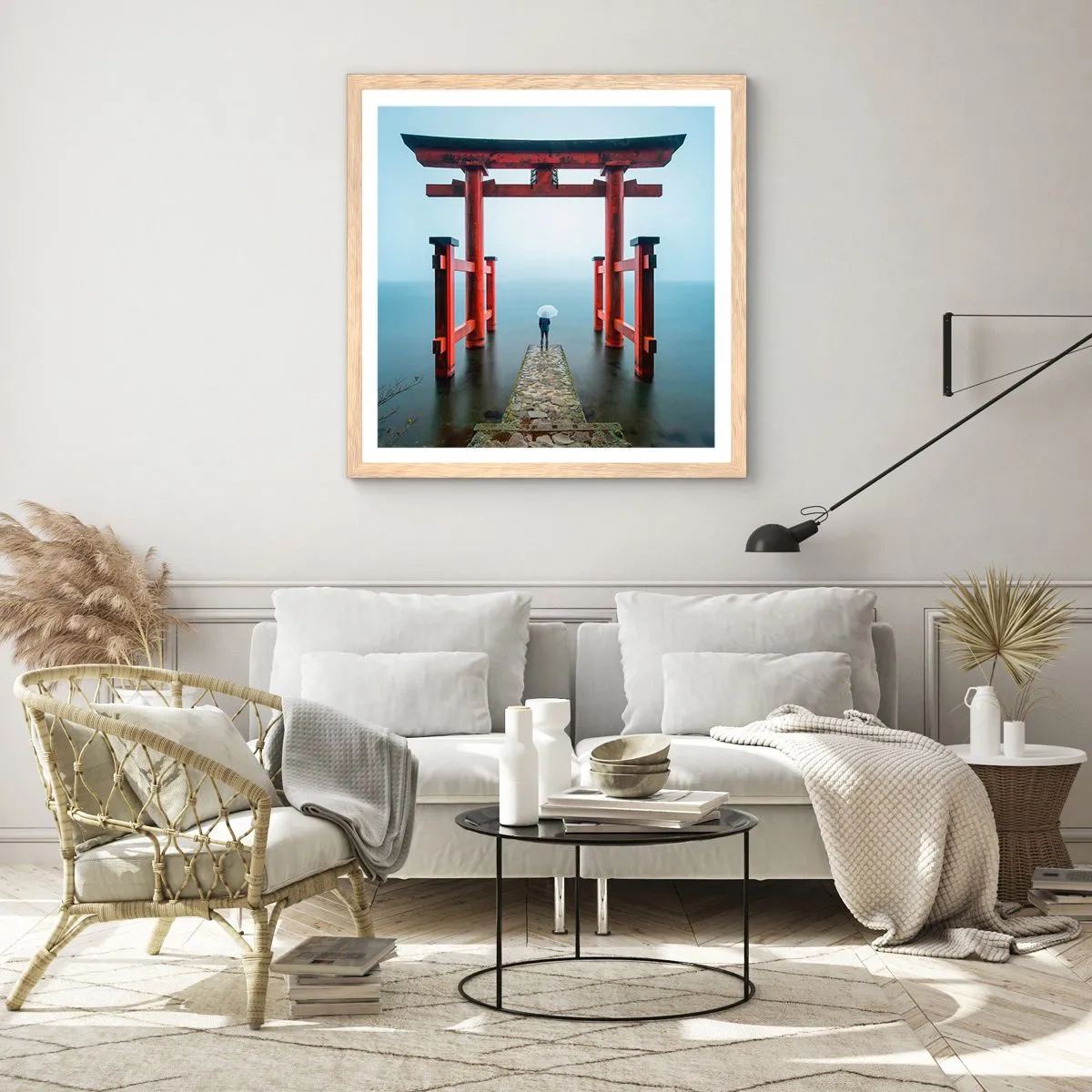 Een poster in een licht eiken lijst - Japanse mijmering - 40x40 cm