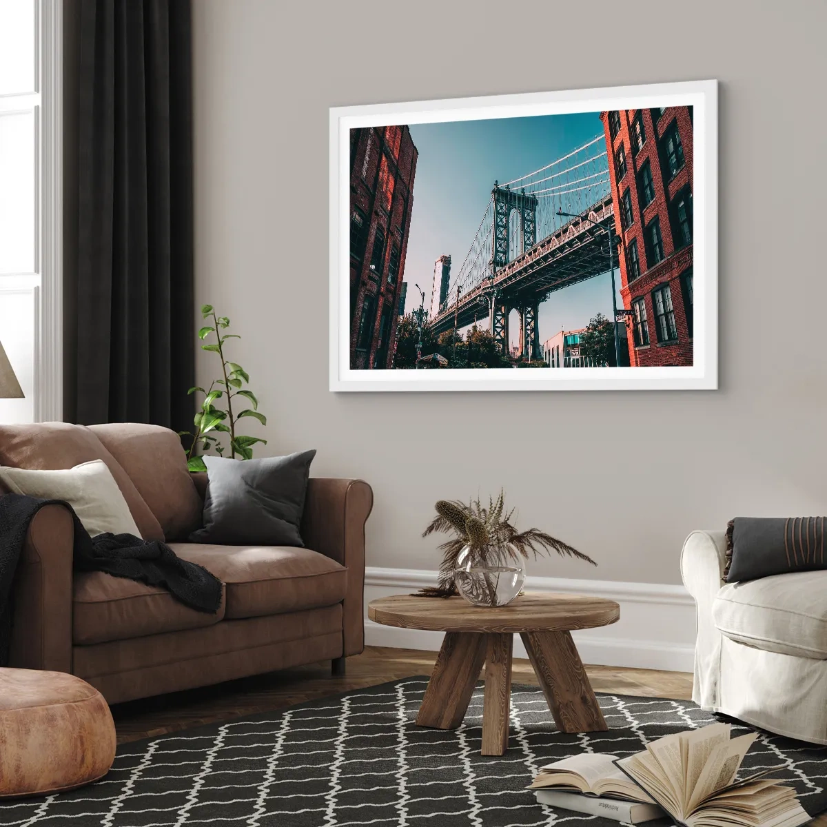 Poster in een witte lijst - Over de golven van de stad - 100x70 cm